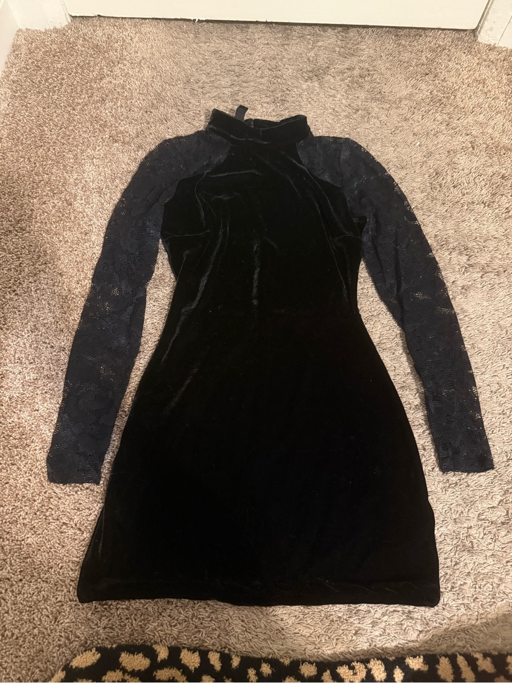 Black Velvet Long-Sleeve Dress